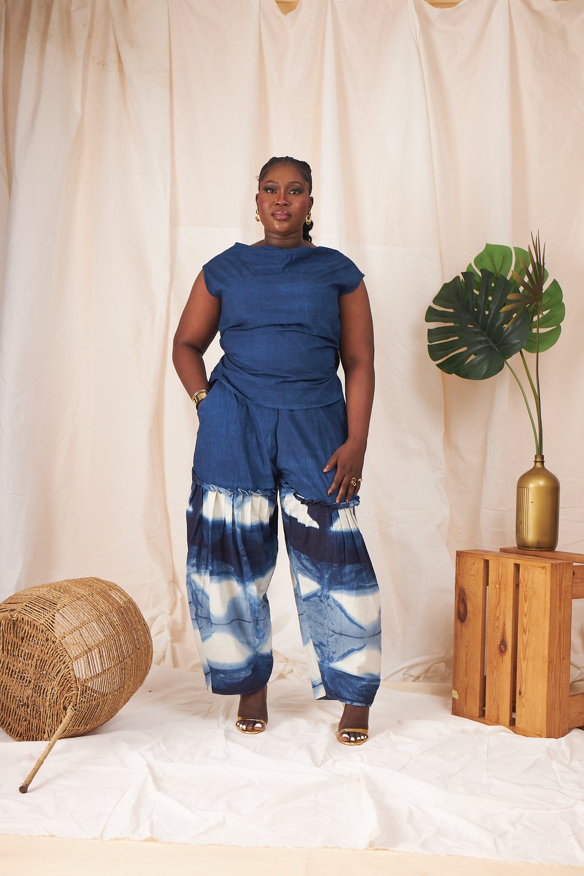 Nia Two-Way Top & Barrel Pants Set – Indigo