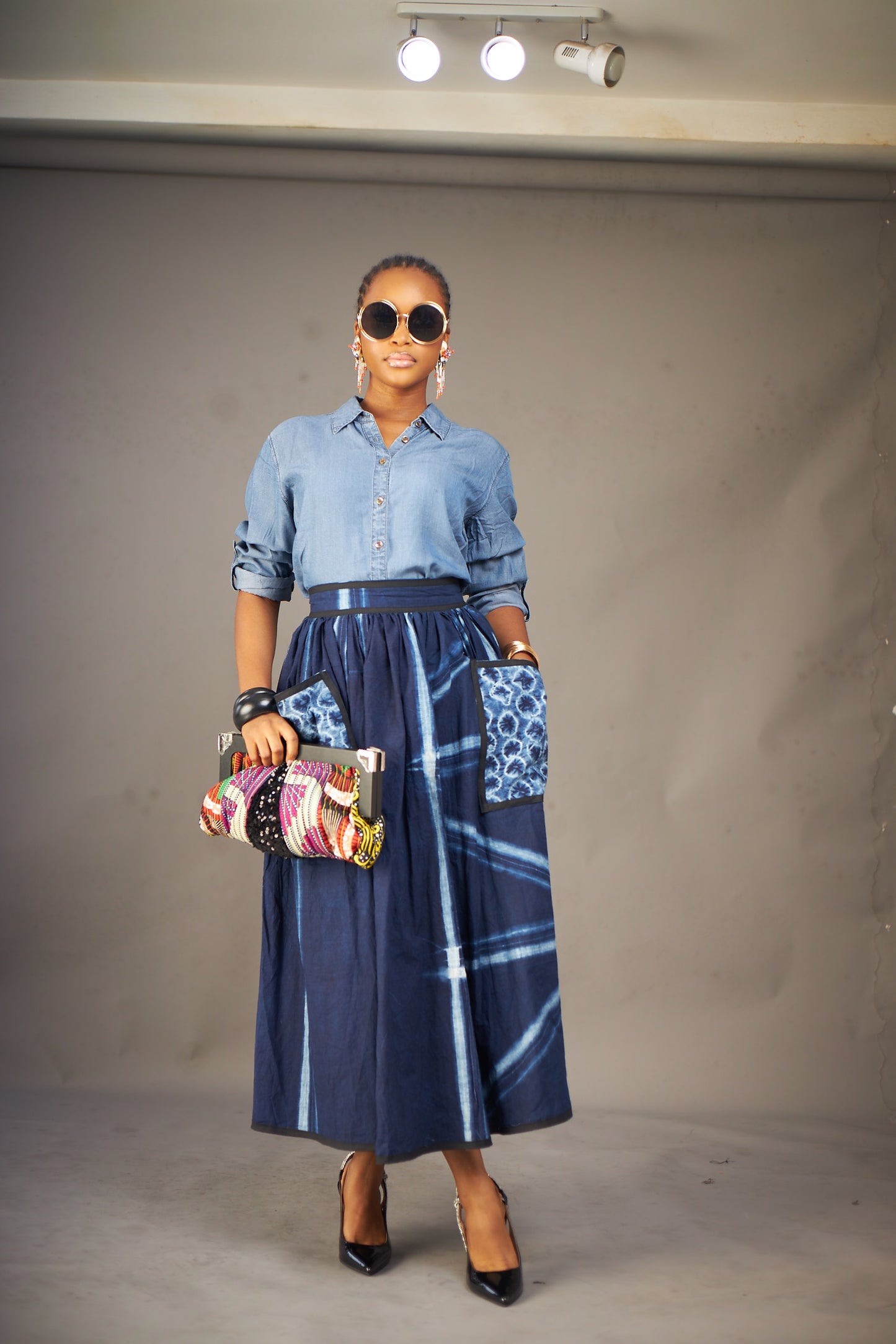 Ngozi pleated Adire skirt