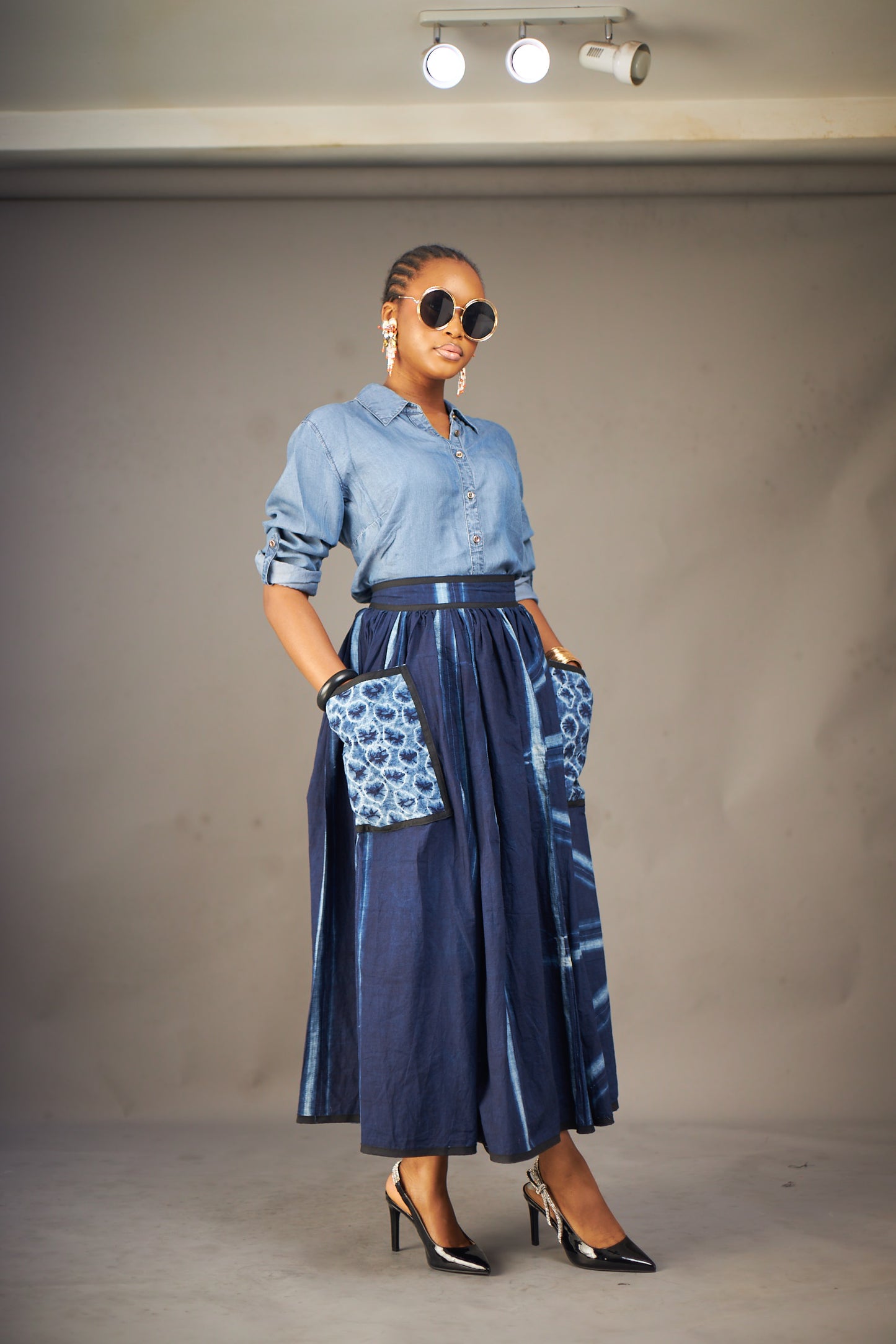 Ngozi pleated Adire skirt