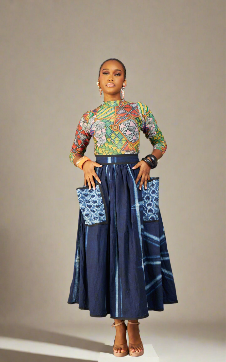 Ngozi pleated Adire skirt