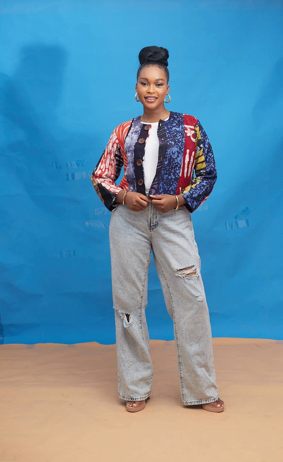 Eco Aderoju cropped patched adire Jacket