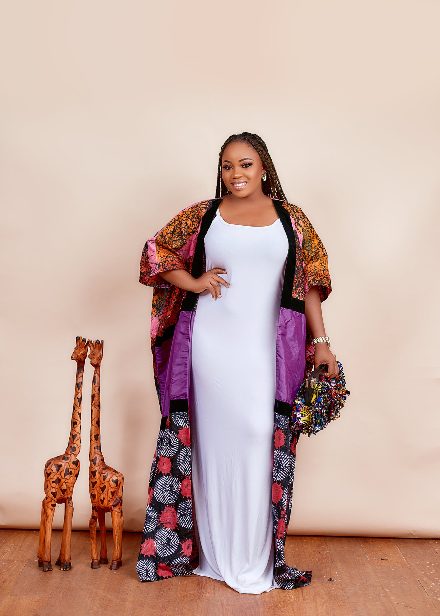 Mixed Adire and taffeta kimono jacket