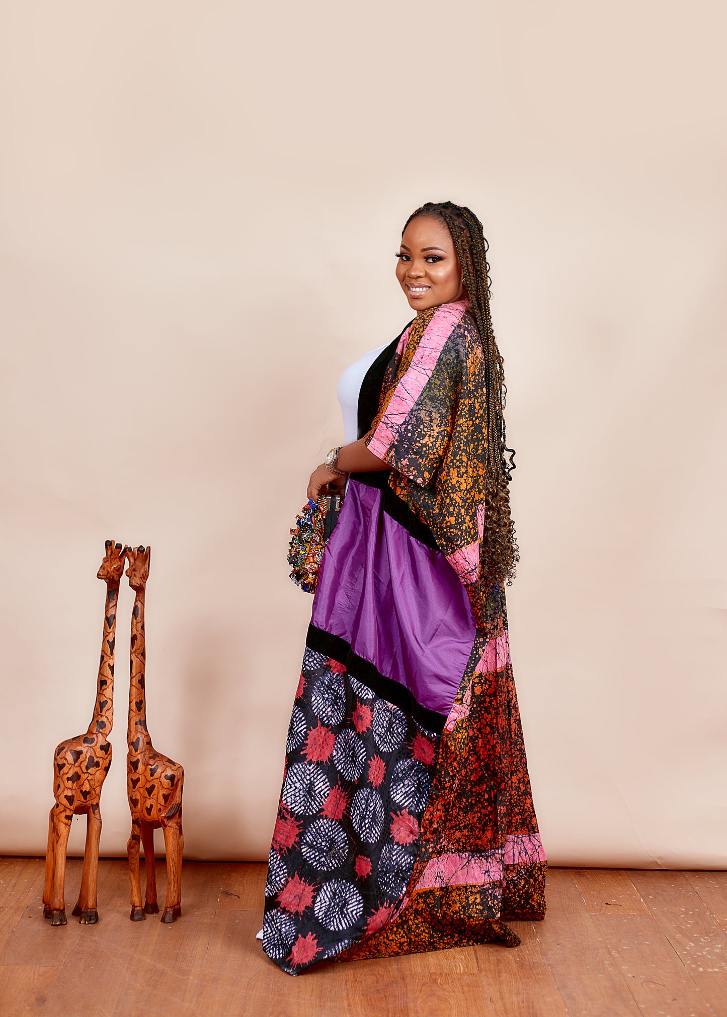 Mixed Adire and taffeta kimono jacket