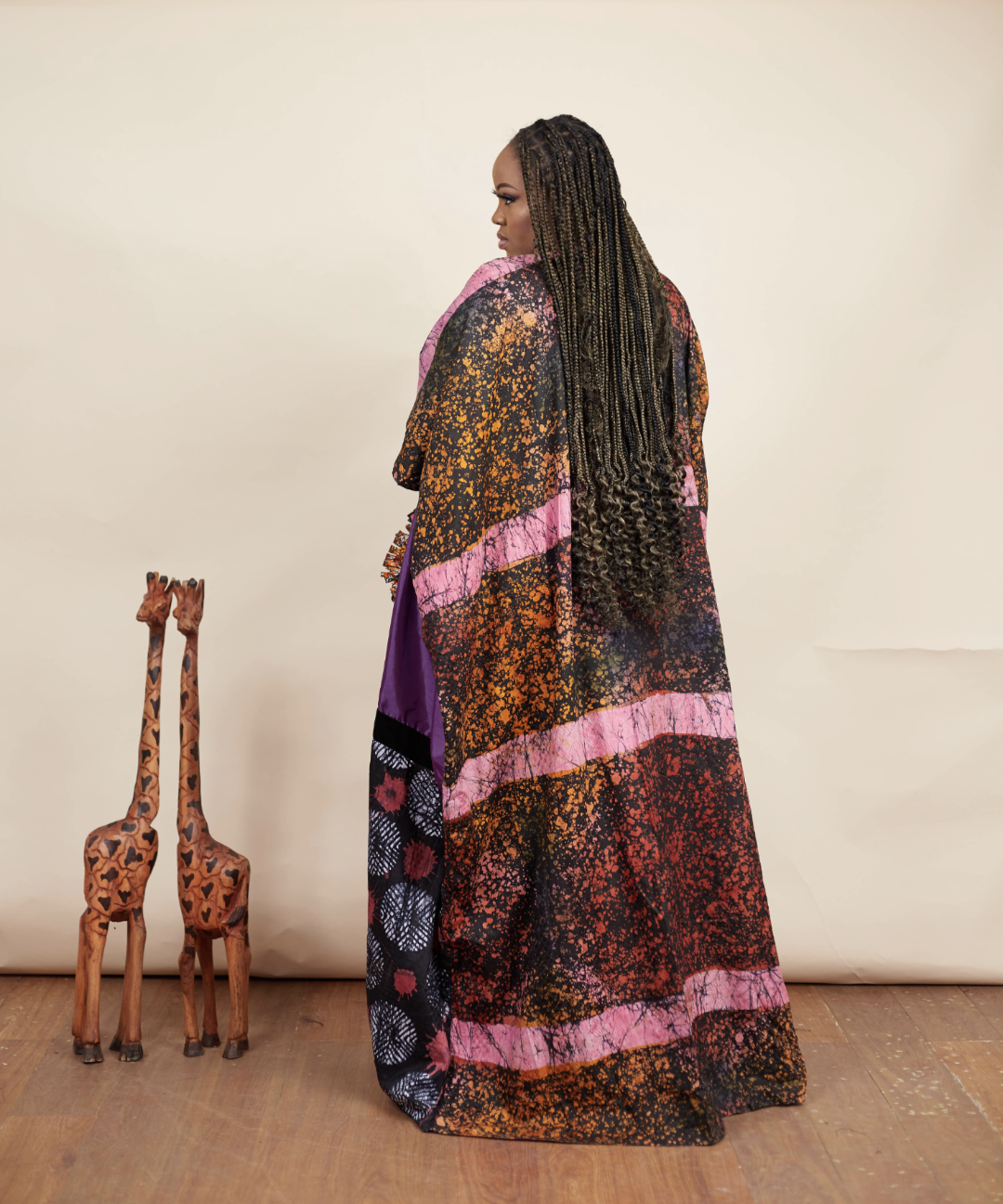 Mixed Adire and taffeta kimono jacket