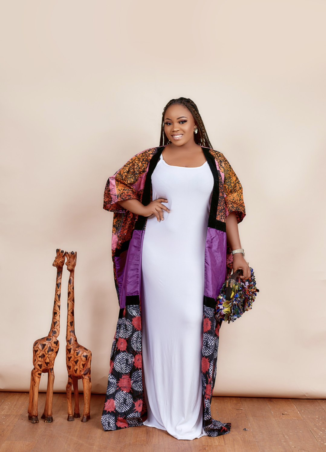 Mixed Adire and taffeta kimono jacket