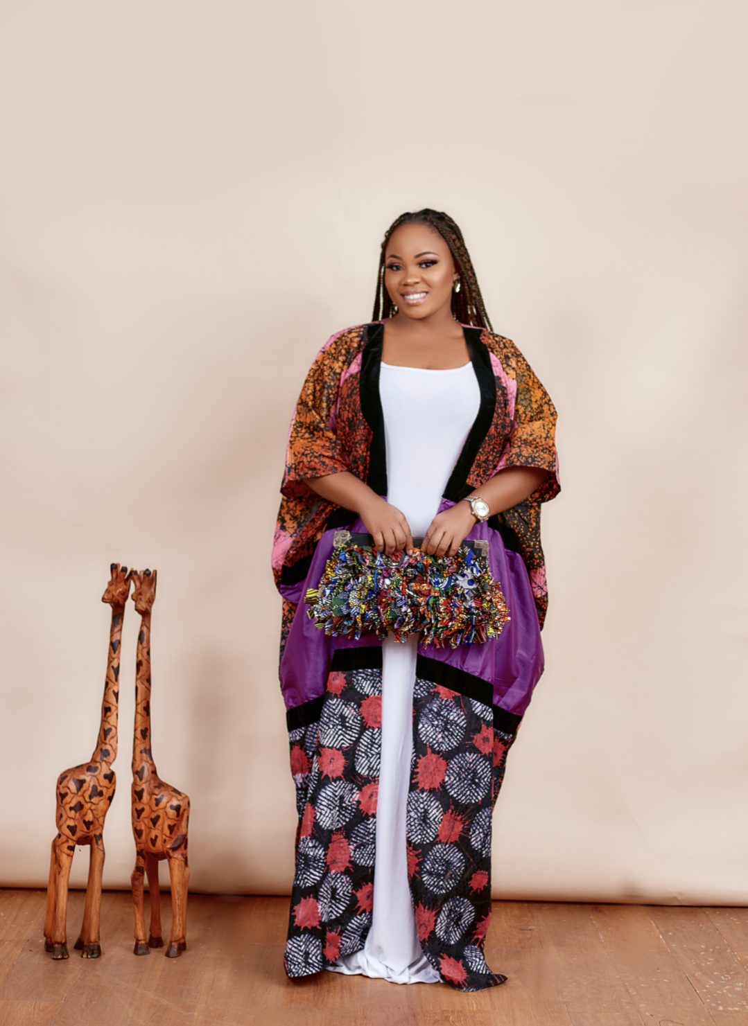 Mixed Adire and taffeta kimono jacket