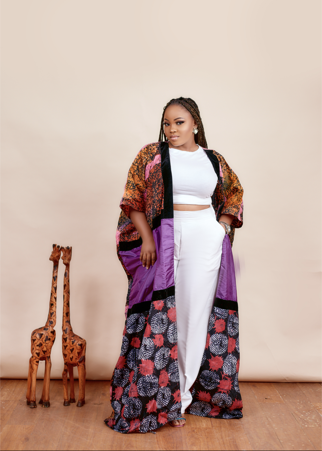Mixed Adire and taffeta kimono jacket