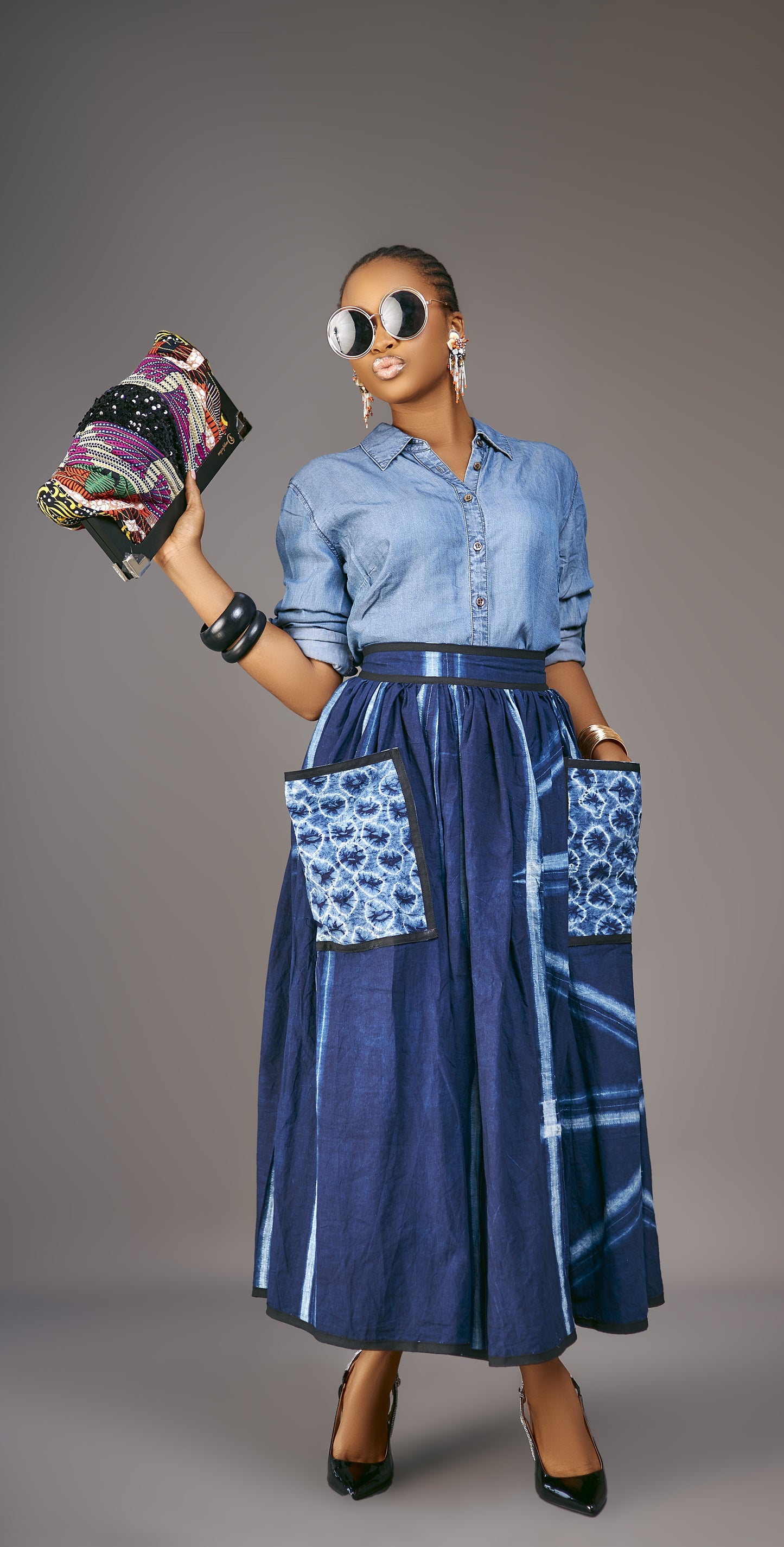Ngozi pleated Adire skirt