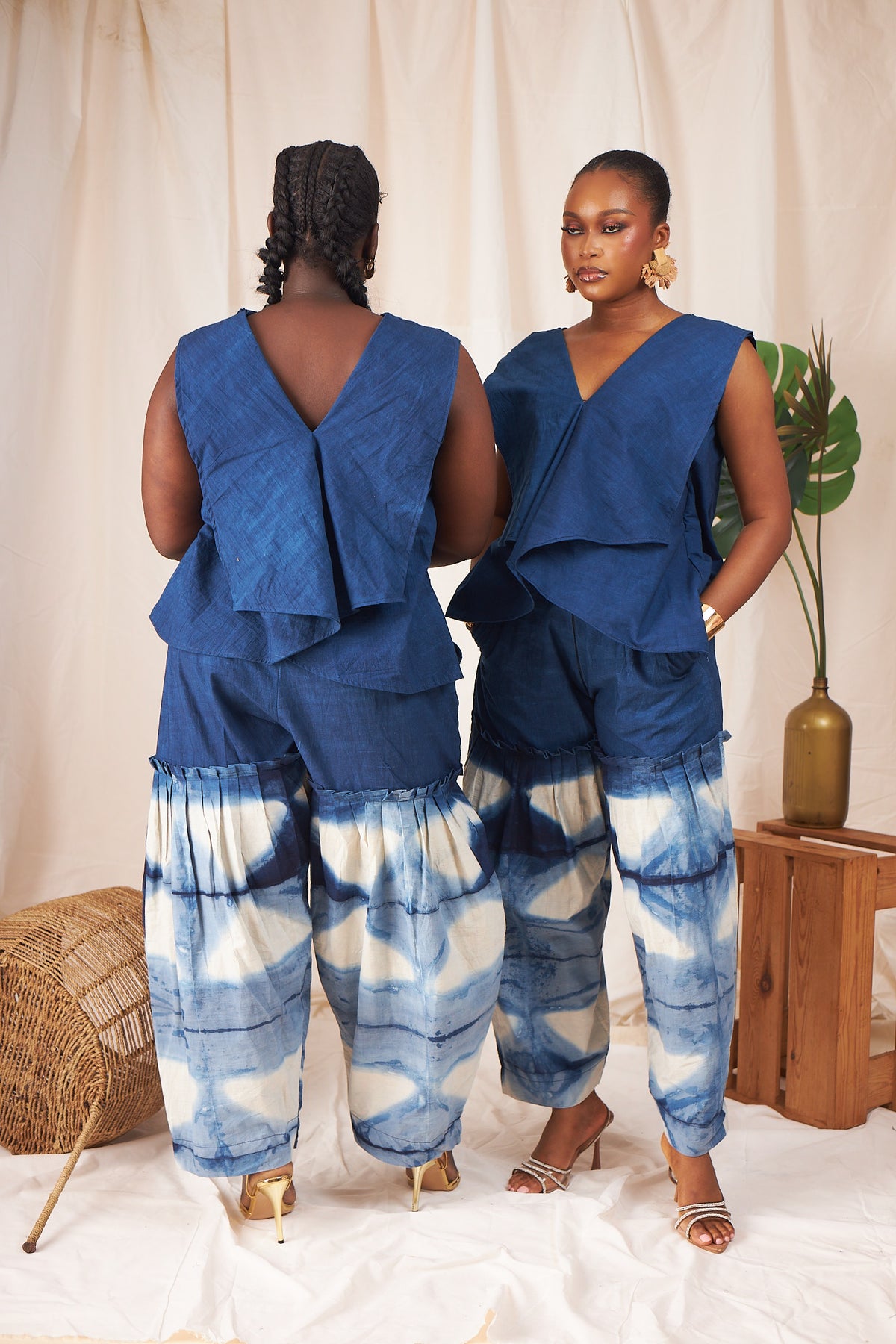 Nia Two-Way Top & Barrel Pants Set – Indigo