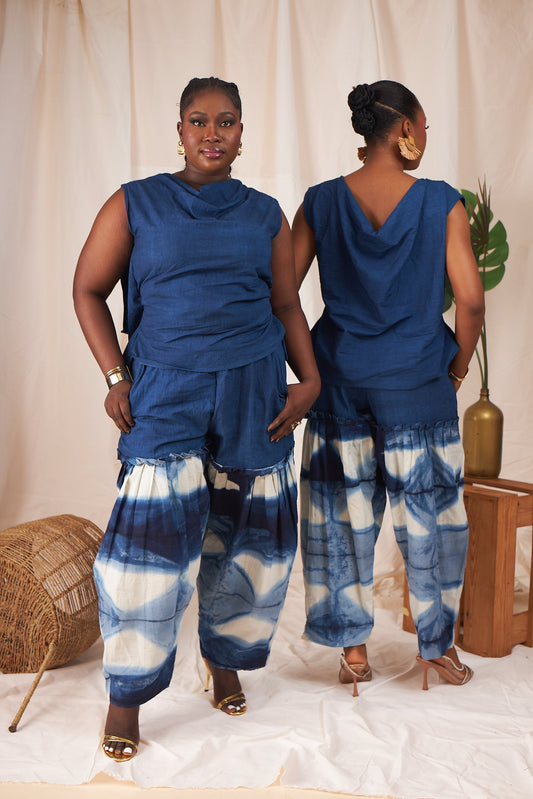 Nia Two-Way Top & Barrel Pants Set – Indigo