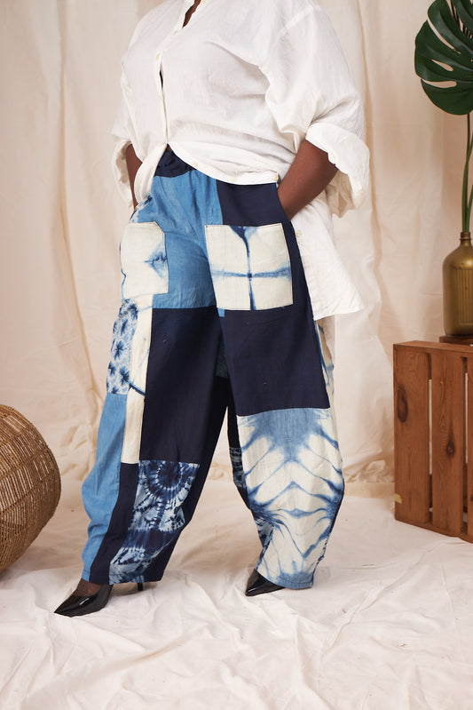 Ayo Patchwork Barrel Pants – Indigo