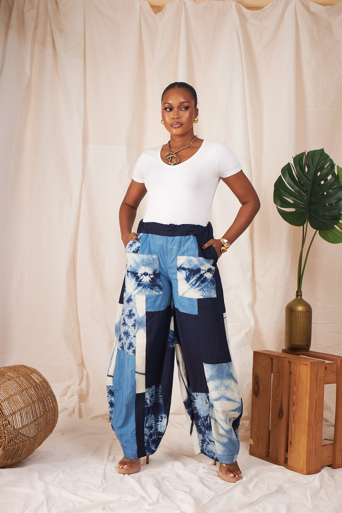 Ayo Patchwork Barrel Pants – Indigo