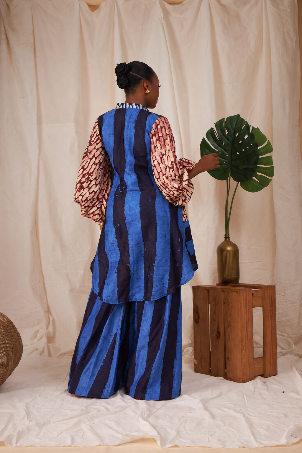 Lerato Mixed-Print Kaftan & Wide-Leg Pants Set