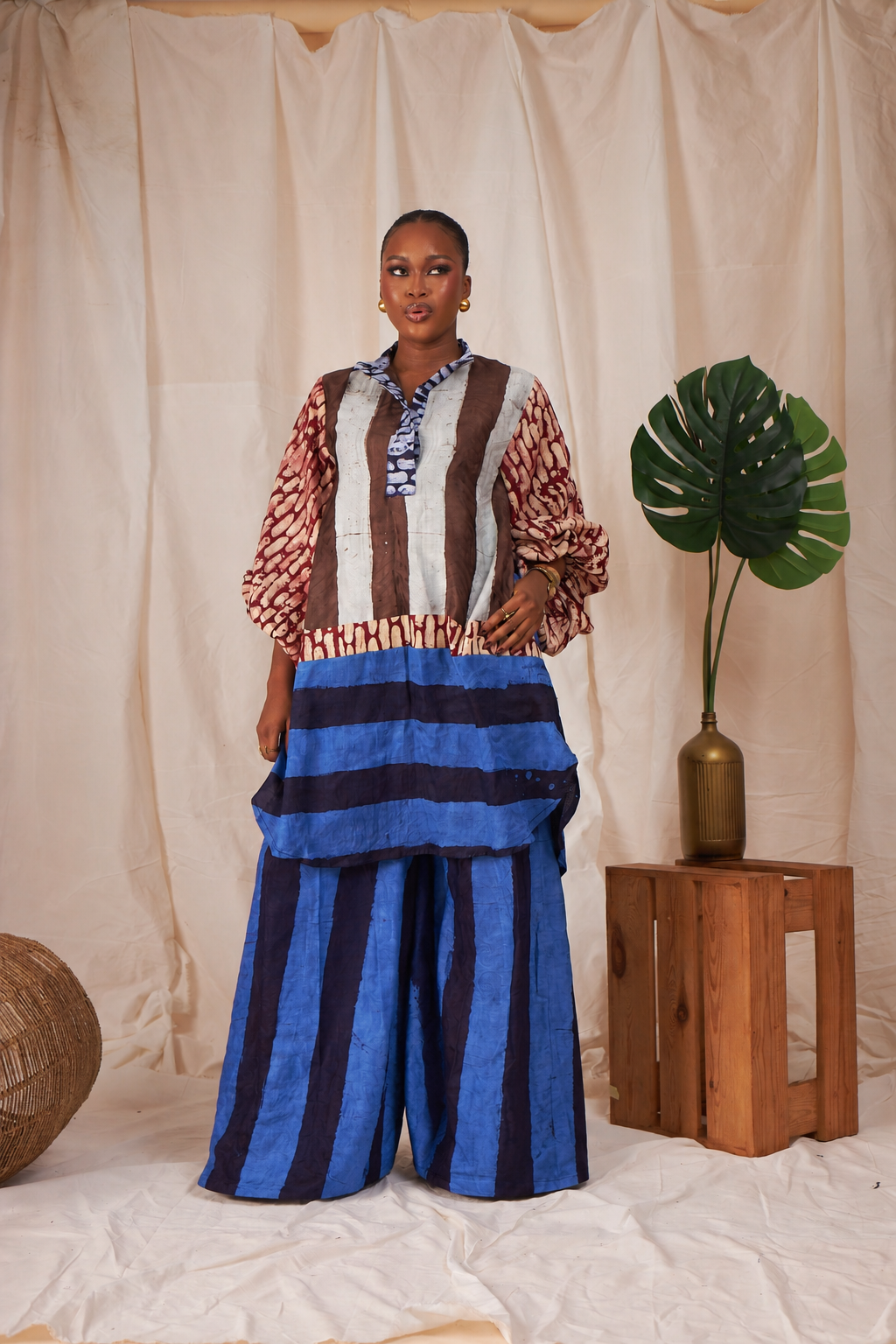 Lerato Mixed-Print Kaftan & Wide-Leg Pants Set
