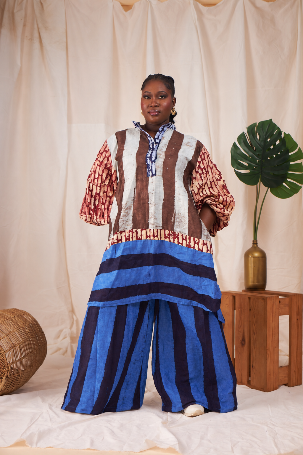 Lerato Mixed-Print Kaftan & Wide-Leg Pants Set