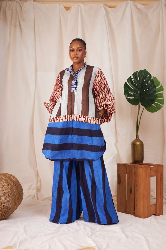 Lerato Mixed-Print Kaftan & Wide-Leg Pants Set