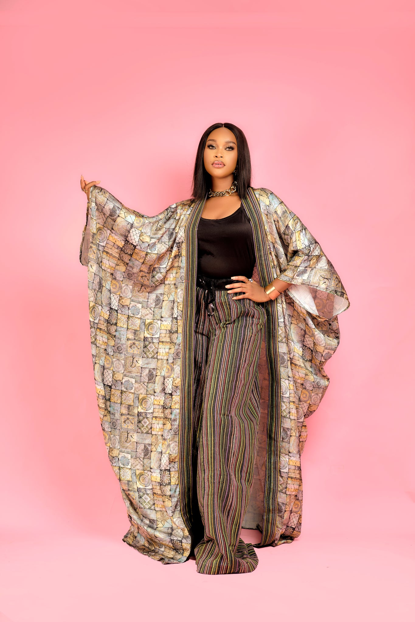 Mistura  Silk and aso oke Kimono set