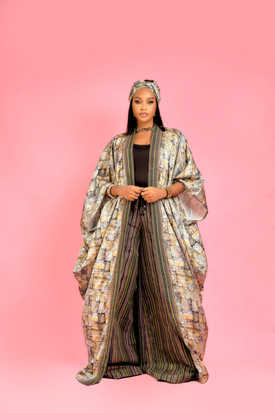 Mistura  Silk and aso oke Kimono set