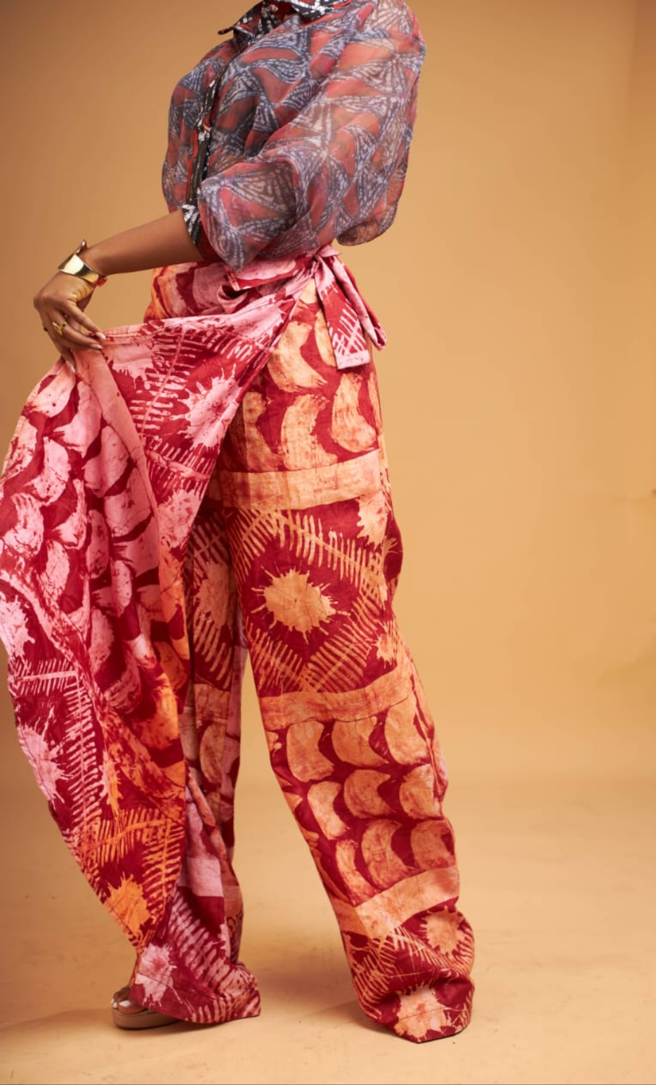Morounkeji Set – Rust Organza Shirt & Red Wrap Skirt
