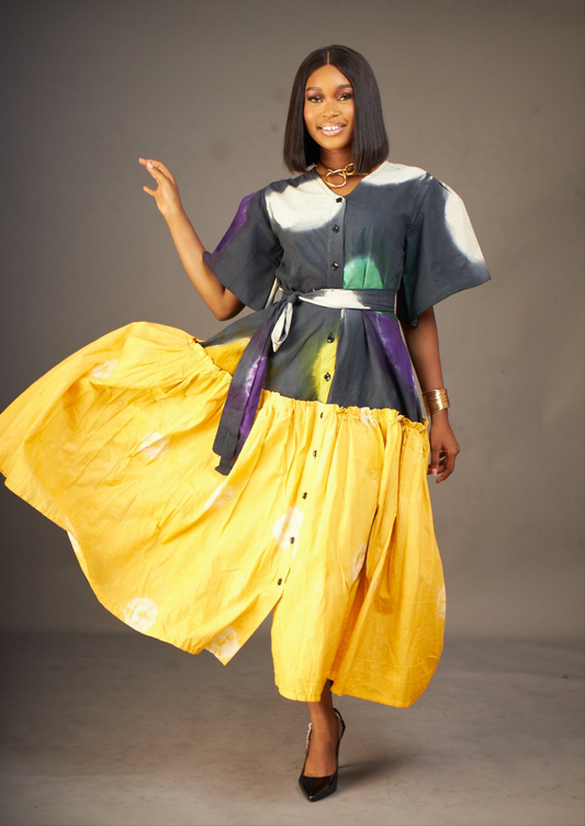 Anwuli 2print Adire Dress
