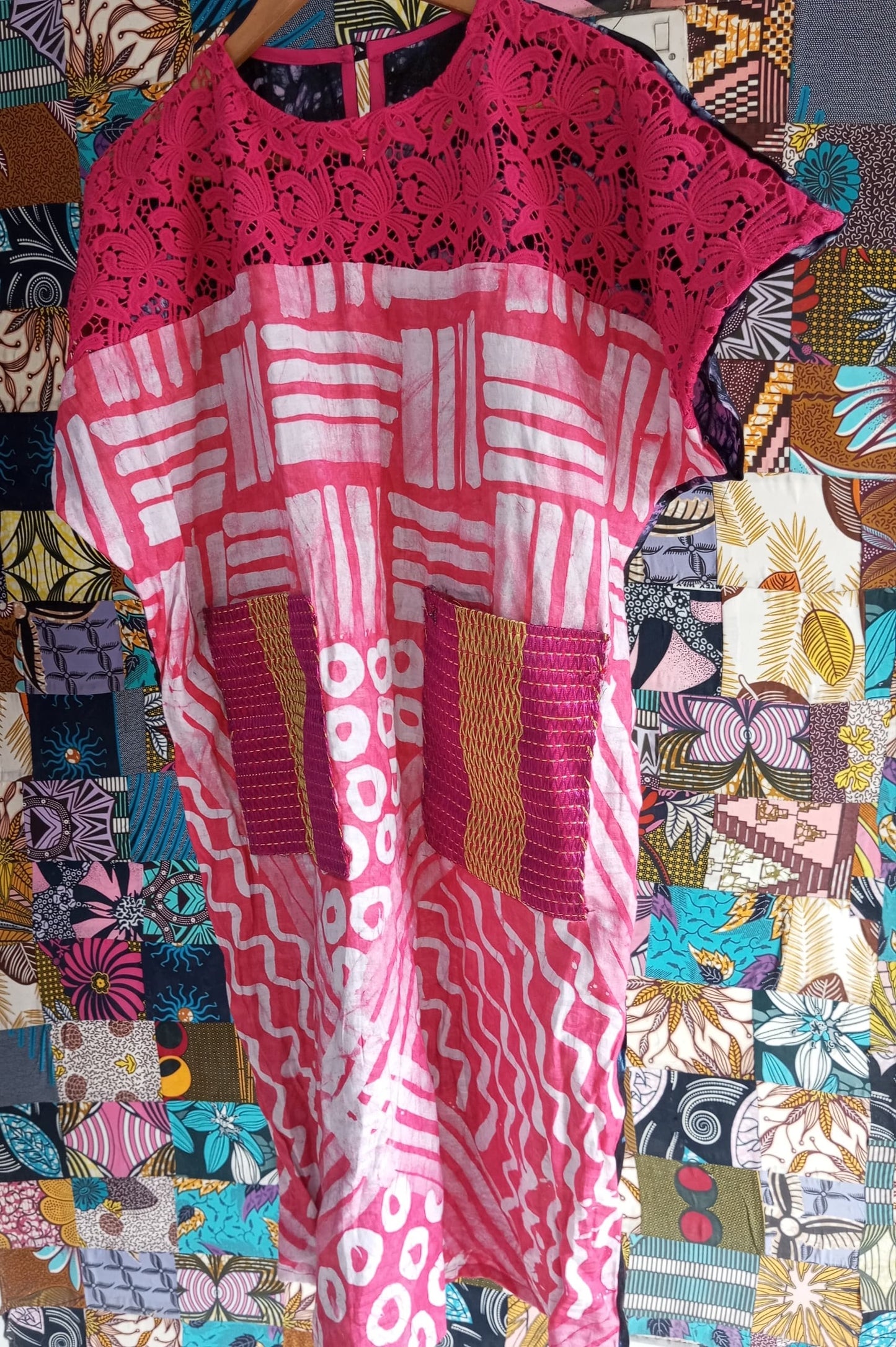 BF1 Adire & cord lace mixed dress