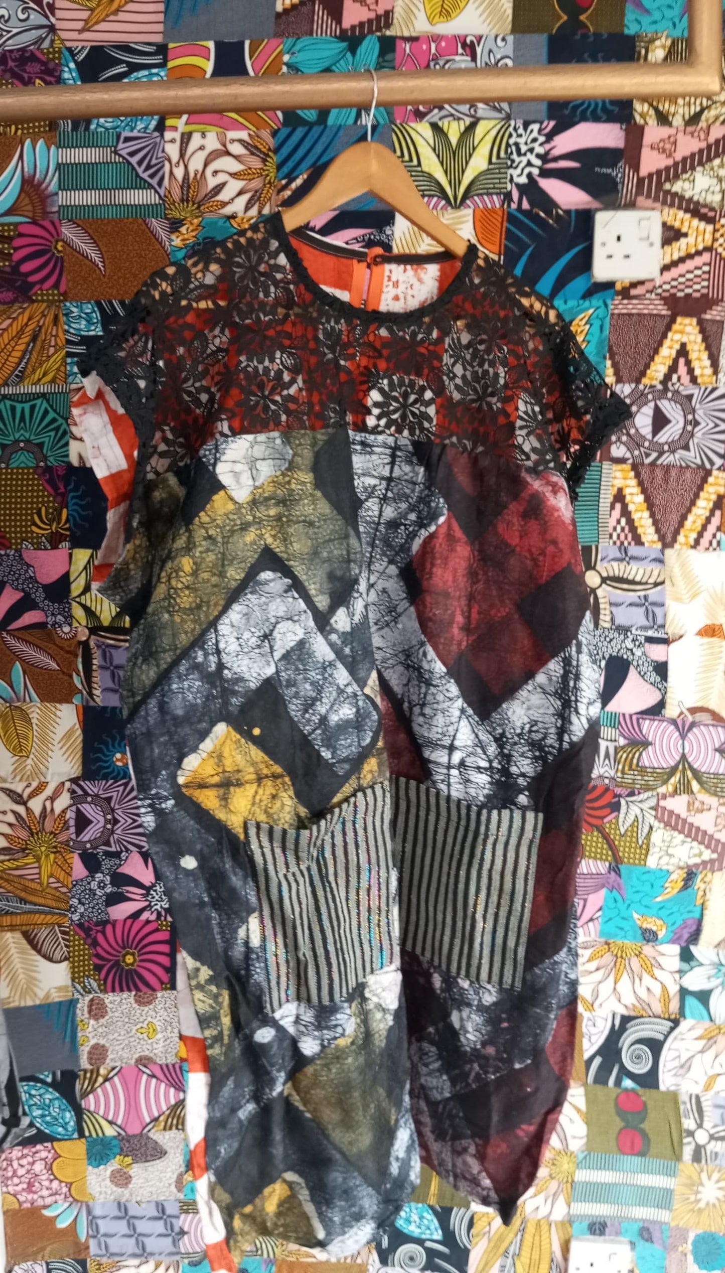 BF1 Adire & cord lace mixed dress