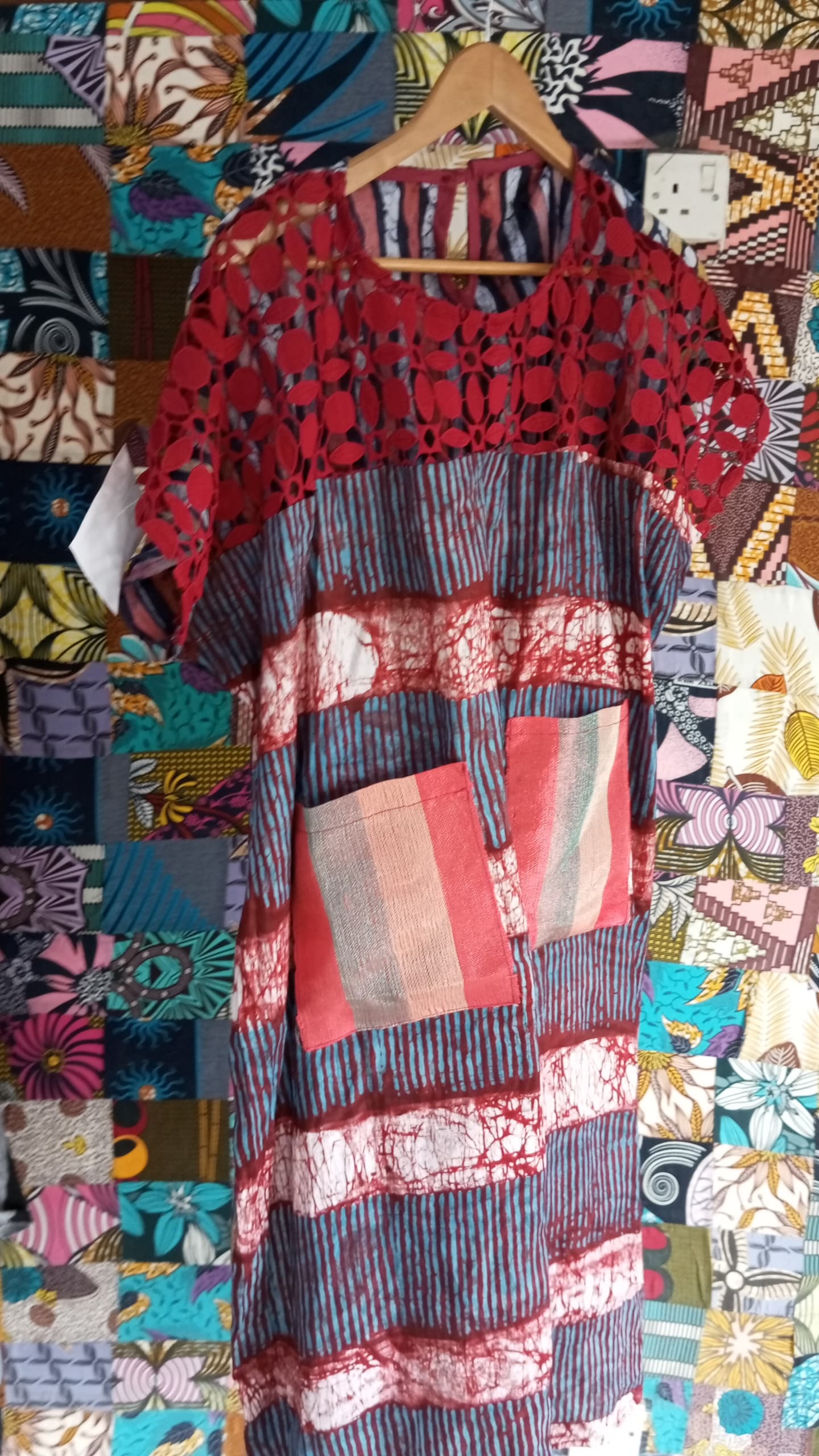 BF1 Adire & cord lace mixed dress