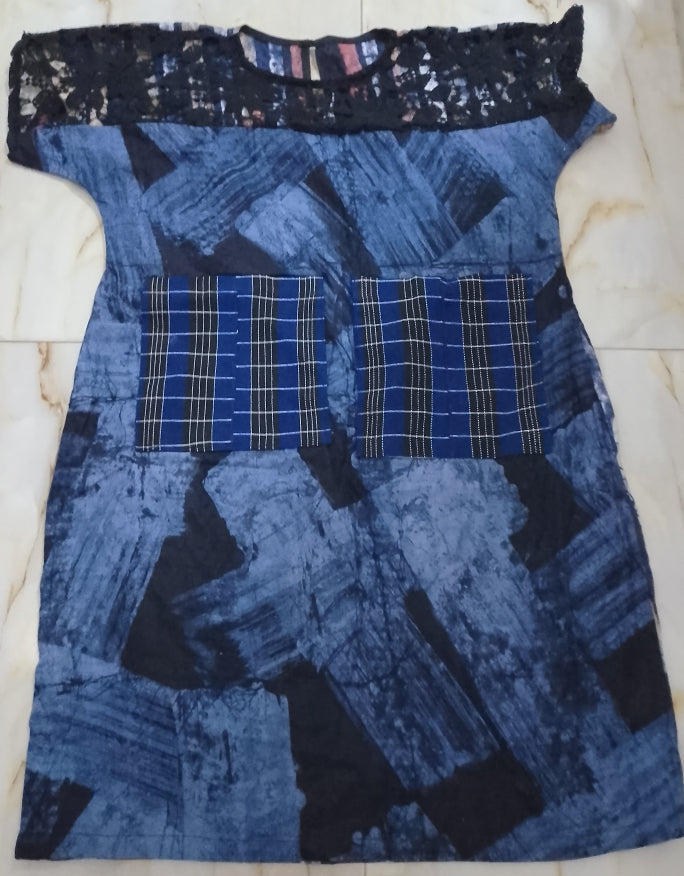 BF1 Adire & cord lace mixed dress