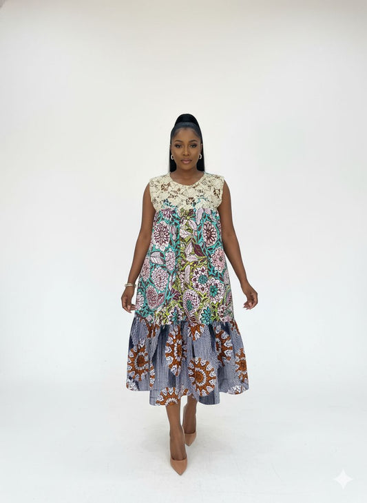 BF Sleeveless 2PRINT Ankara dress