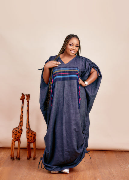 Long Denim Aso oke bou-bou