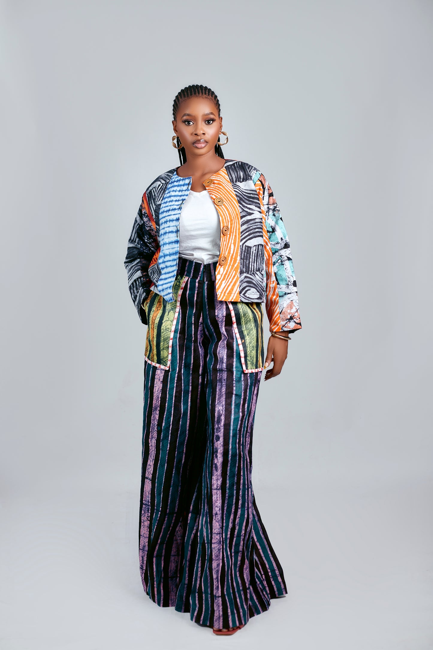 Eco Aderoju cropped patched adire Jacket