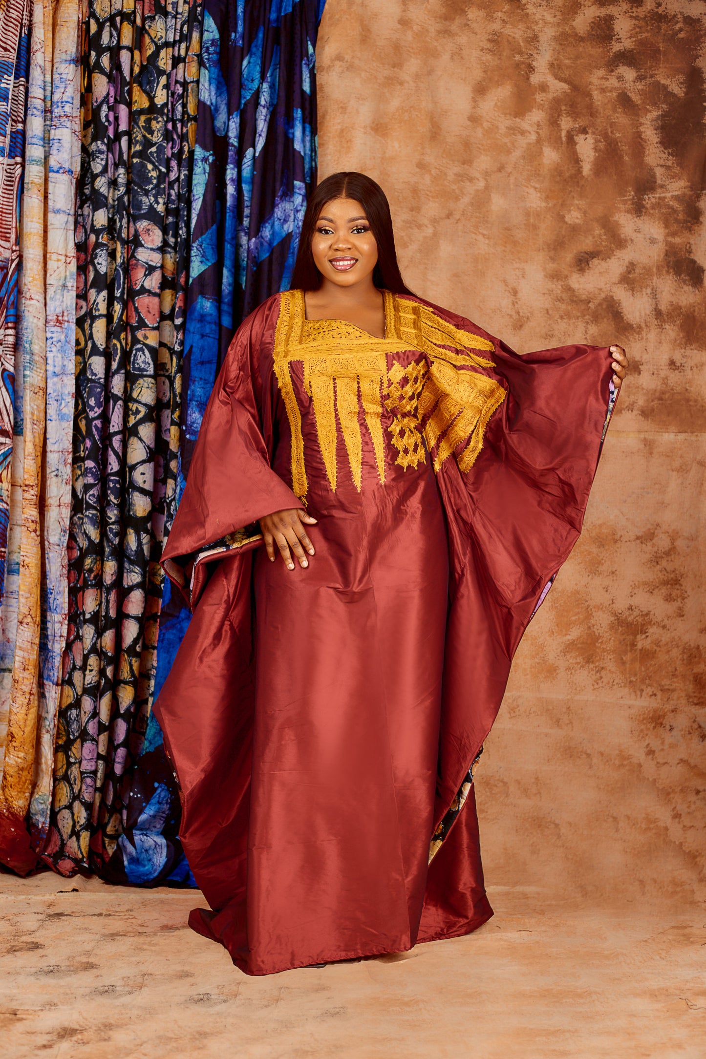 bf Amina taffeta Embroidery Adire Boubou