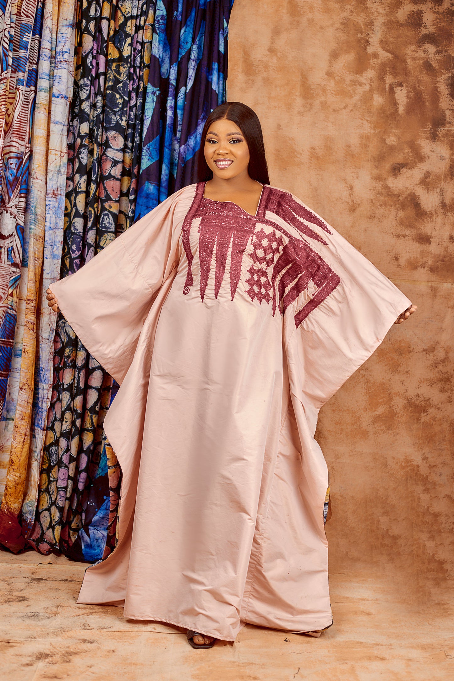 bf Amina taffeta Embroidery Adire Boubou