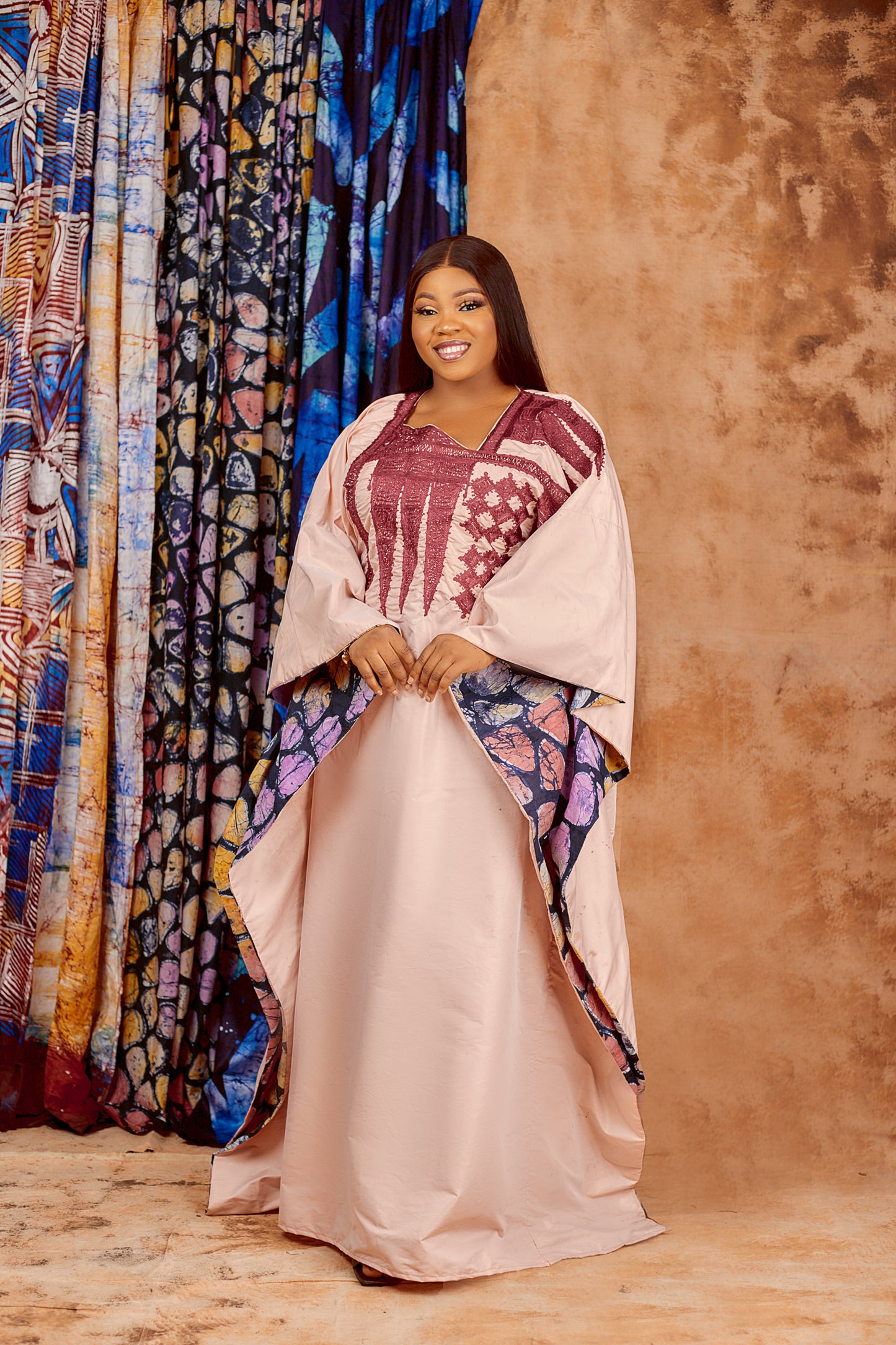 bf Amina taffeta Embroidery Adire Boubou