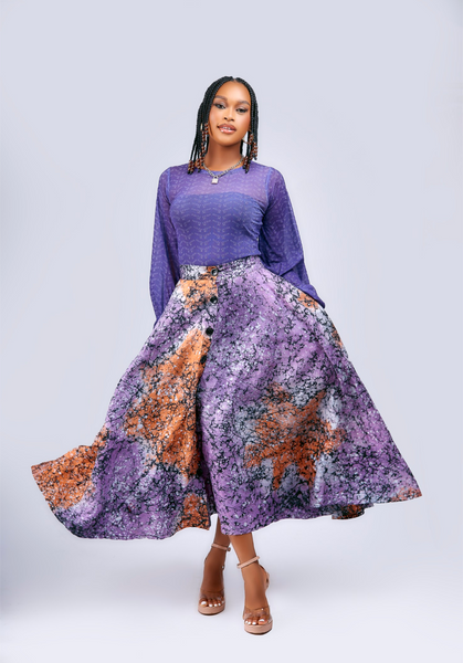 Ibewa Adire button down skirt