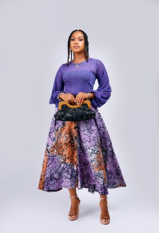 Ibewa Adire button down skirt