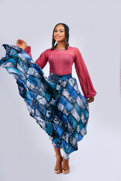 Ibewa Adire button down skirt