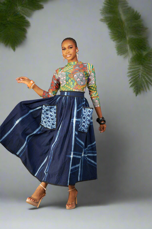 Ngozi pleated Adire skirt