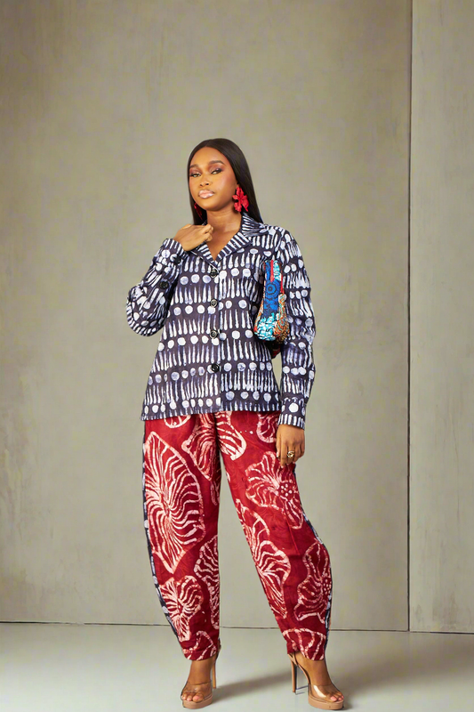 Imisi Aso Oke Adire Barrel Pants set