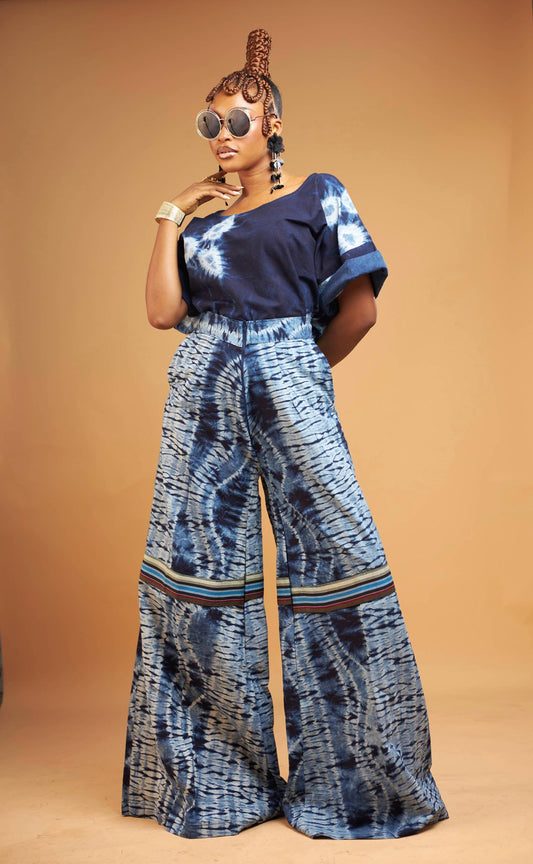 Fehintolu Set – Indigo Top & Wide Tie-Dye Pants