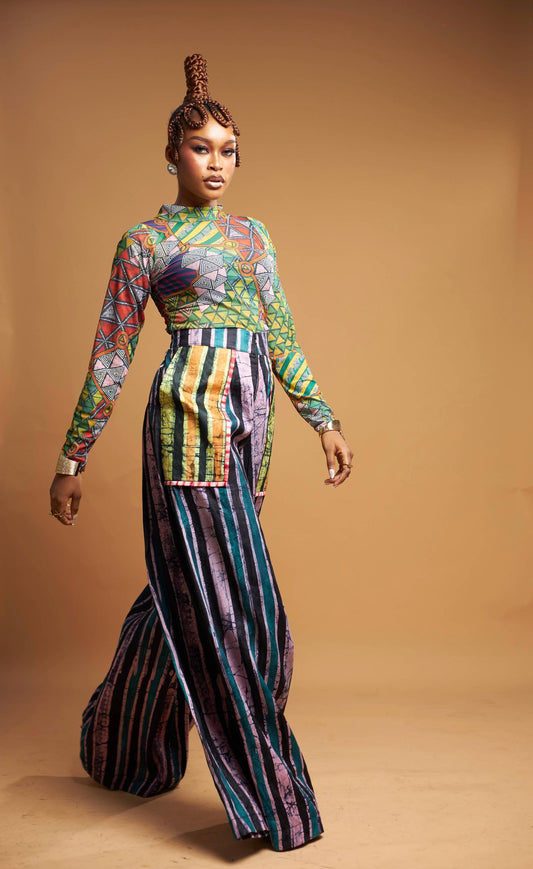 Fadimatu Set – Multicolour Striped Top & Wide-Leg Pants