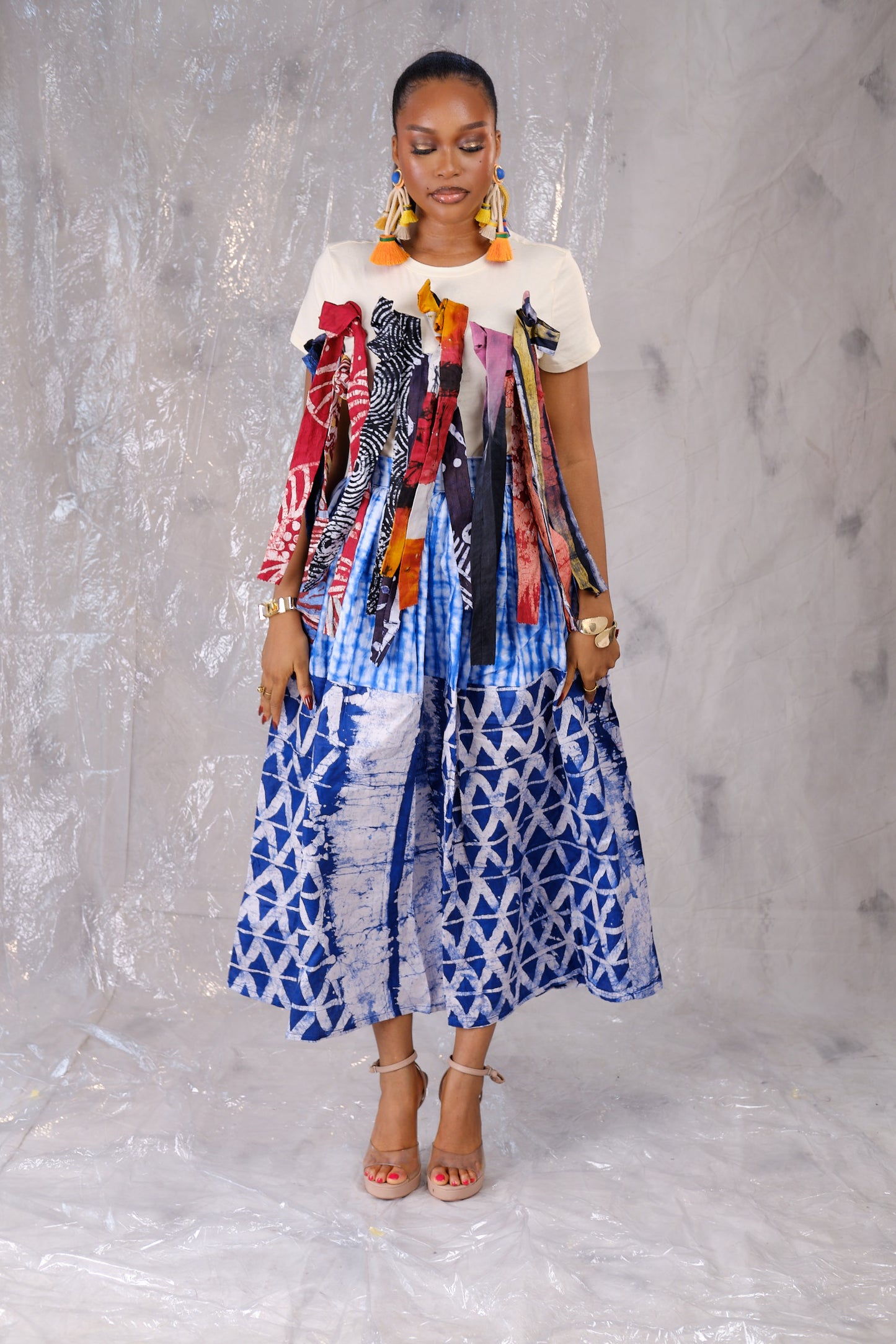 Bow Adire tassel tee shirt