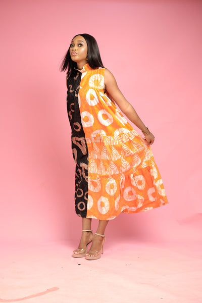 Mosunrat 2print flared Adire Dress
