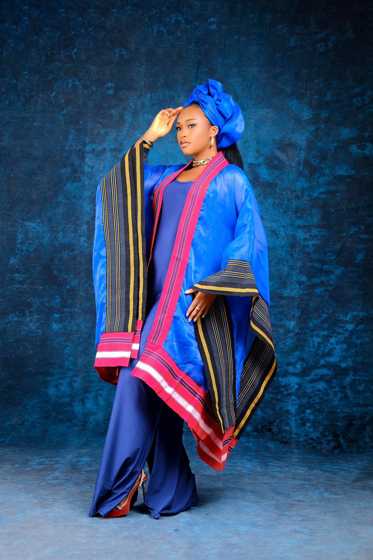 Yomi organdy Aso oke cape