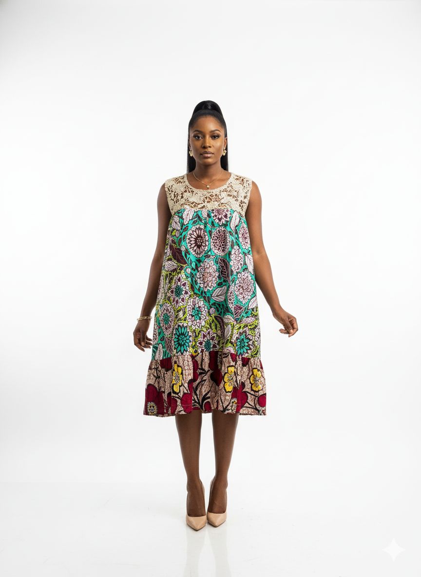BF Sleeveless 2PRINT Ankara dress
