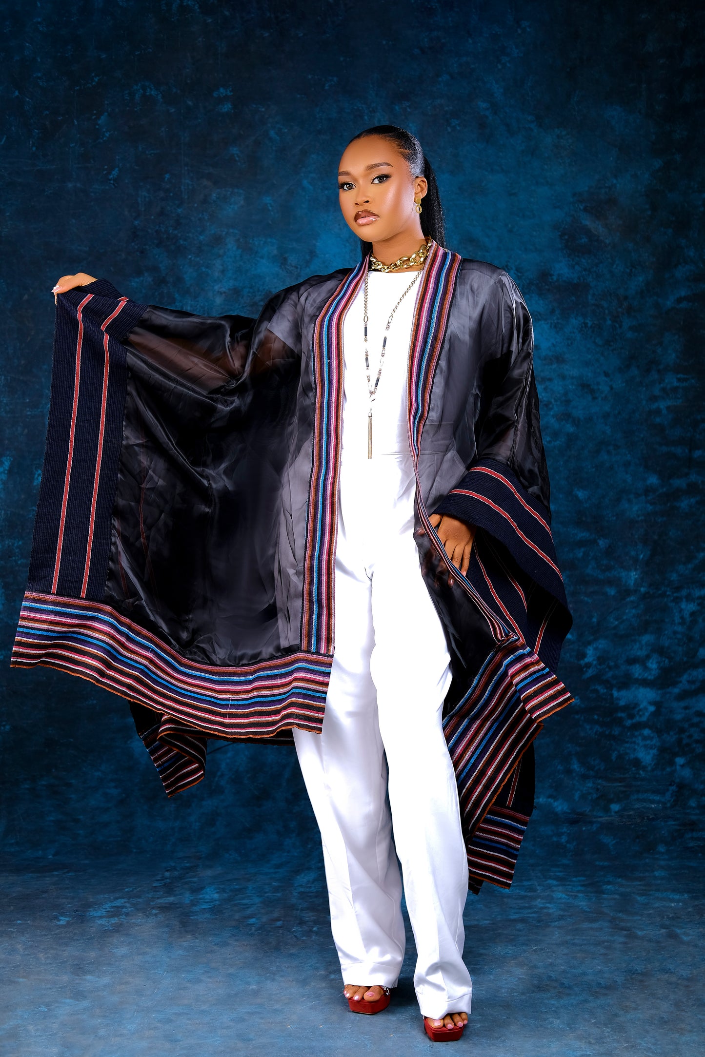 Yomi organdy Aso oke cape