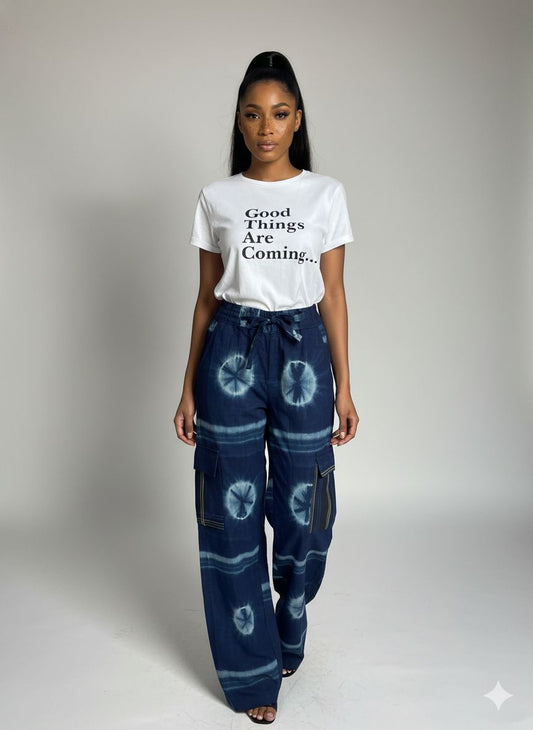 bf straight  adire pant with cargo pocket