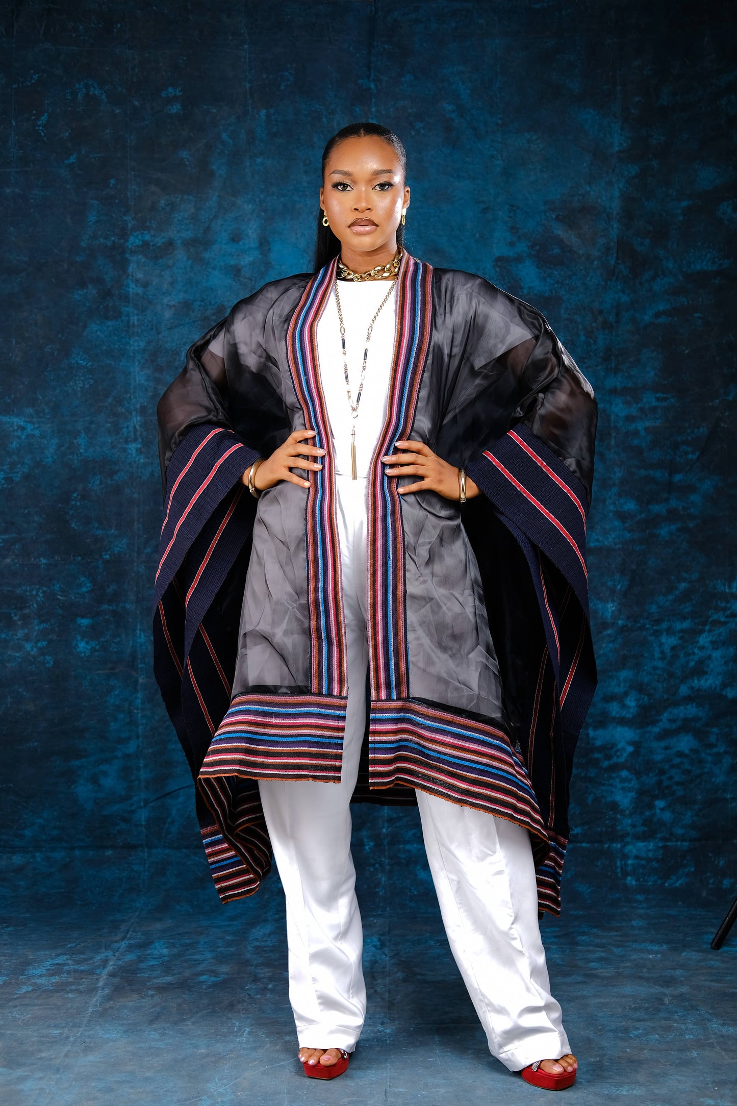 Yomi organdy Aso oke cape