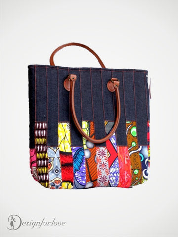 Denim and Ankara Mix Tote Bag