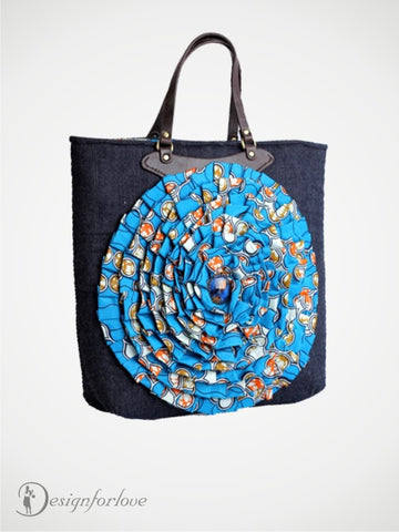 Flower Power Denim and Ankara Tote Bag